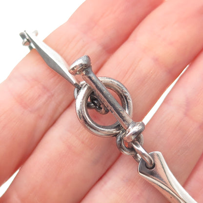 925 Sterling Silver Vintage Mexico Modernist Bar Link Bracelet 7.25"
