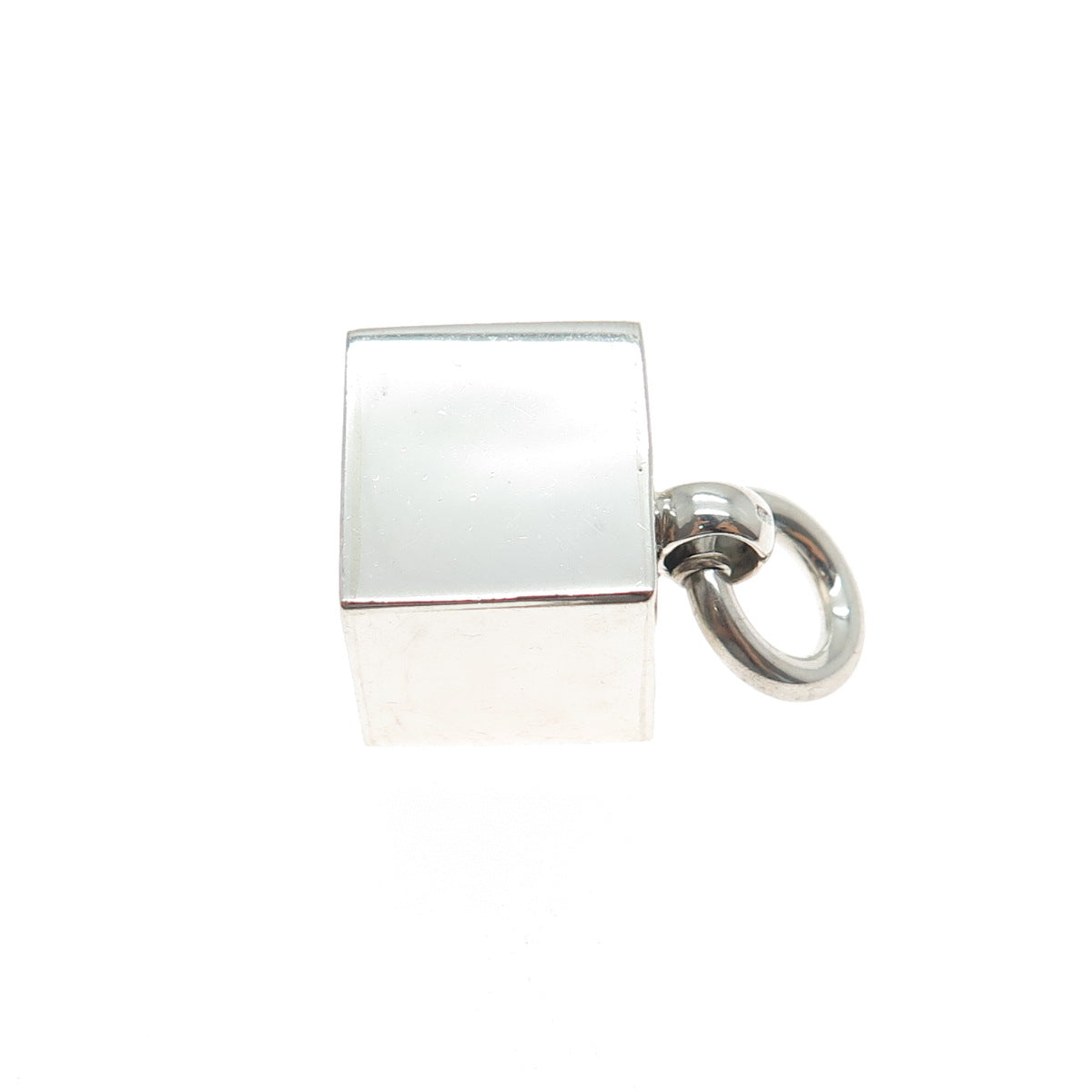 925 Sterling Silver Vintage Cube Spring Ring Mini 3D Charm Pendant