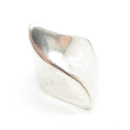 925 Sterling Silver Vintage Modernist Wavy Statement Ring Size 7