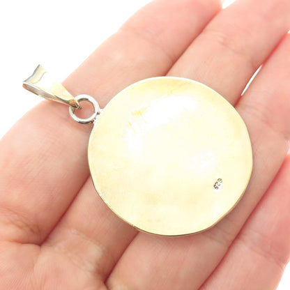 925 Sterling Silver Gold Plated Vintage Enamel Mayan Calendar Charm Pendant