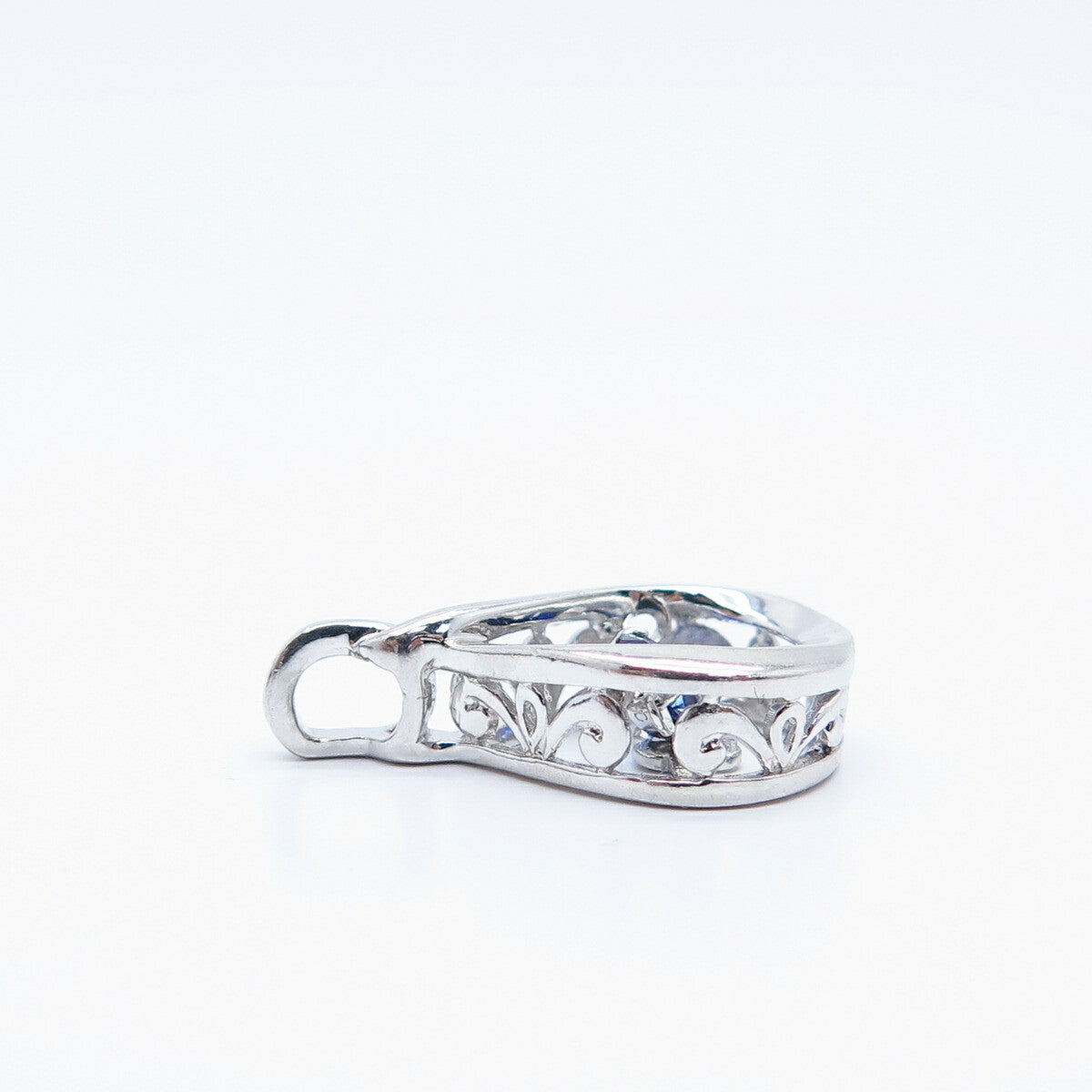 925 Sterling Silver Blue Rhinestone Slide Pendant