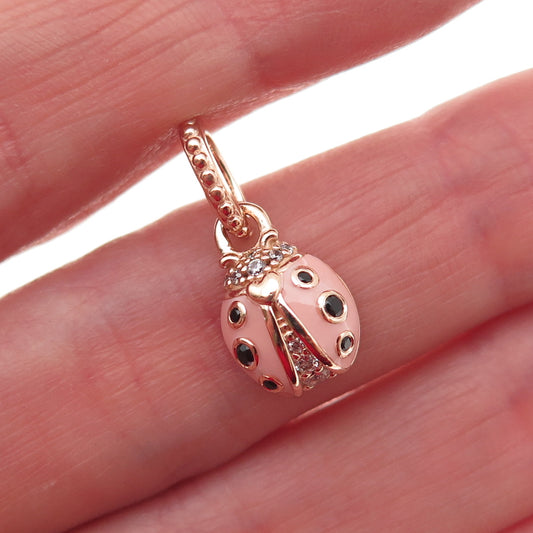 Pandora Rose Gold Plated Enamel & C Z Lucky Ladybird Dangle Mini Charm Pendant
