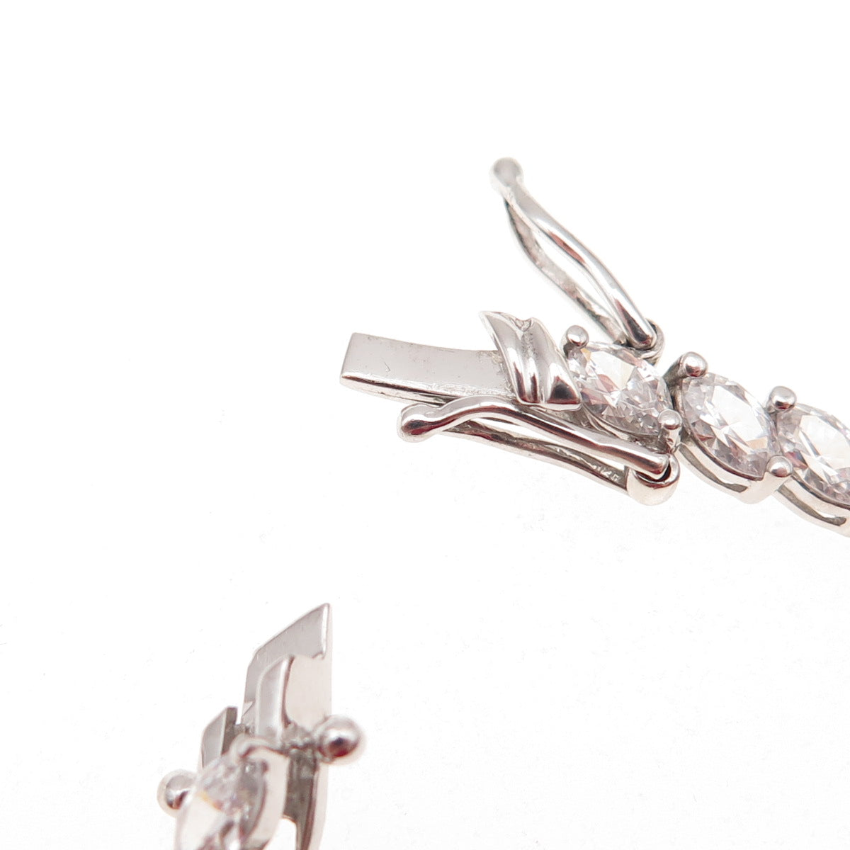 925 Sterling Silver Marquise-Cut C Z Tennis Link Bracelet 7"