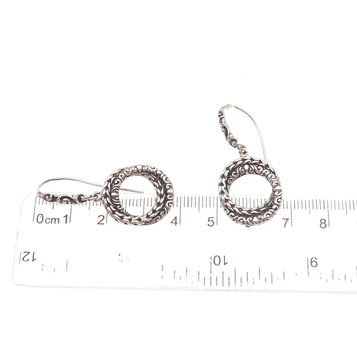 925 Sterling Silver Vintage Interlocked Circle Oxidized Dangle Earrings