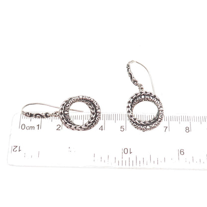 925 Sterling Silver Vintage Interlocked Circle Oxidized Dangle Earrings