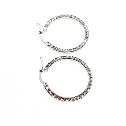 925 Sterling Silver Diamond-Cut Hoop Earrings