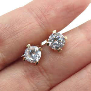 925 Sterling Silver Gold Plated Round-Cut C Z Stud Earrings