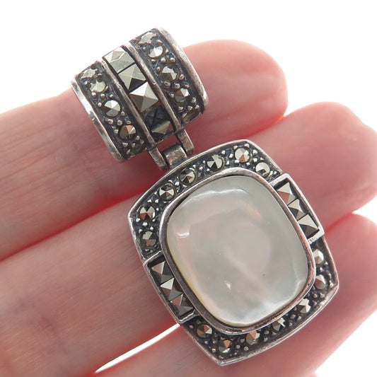 925 Sterling Silver Vintage Real MOP & Marcasite Pendant (missing 1 stone)