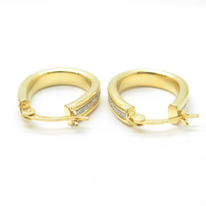 HAN 925 Sterling Silver Gold Plated Diamond-Imitation Oval Hoop Earrings