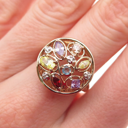 Ross Simons 925 Sterling Silver Gold Plated Real Diamond & Multi-Gem Ring Size 7