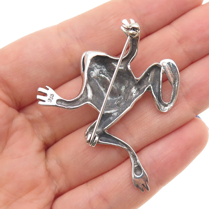 925 Sterling Silver Vintage Frog For Good Luck Oxidized Pin Brooch