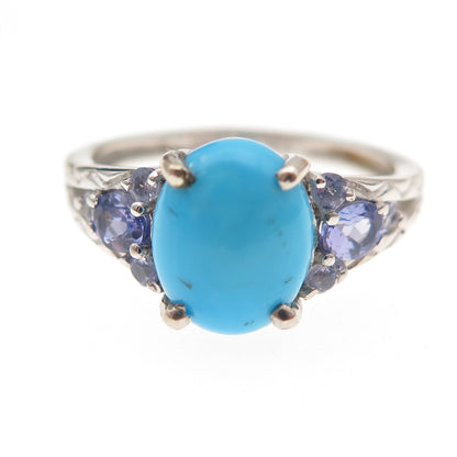Chuck Clemency 925 Sterling Silver Real Turquoise & Tanzanite Ring Size 8