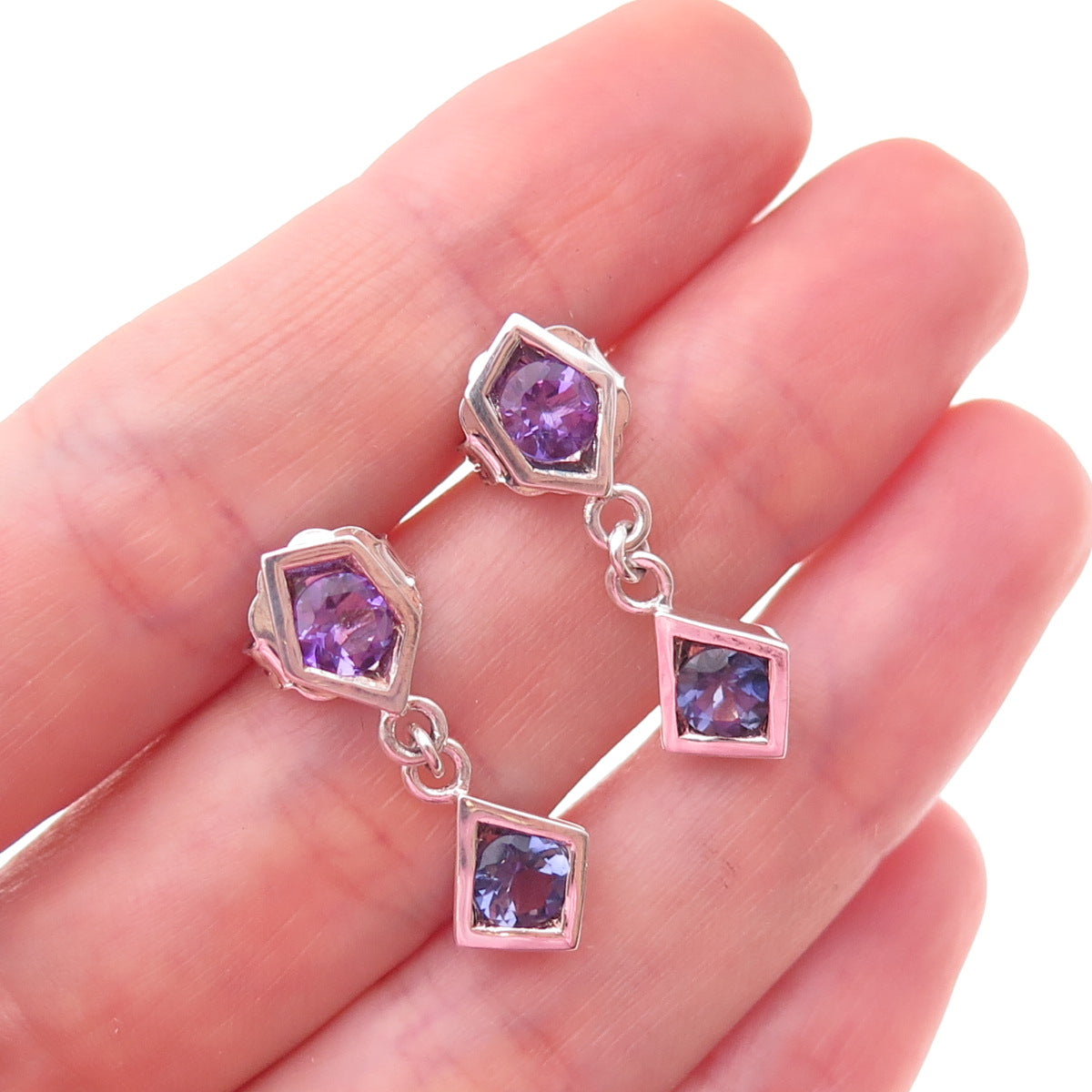 Franco P & Sons Sterling Silver Vintage Real Amethyst & Iolite Dangle Earrings