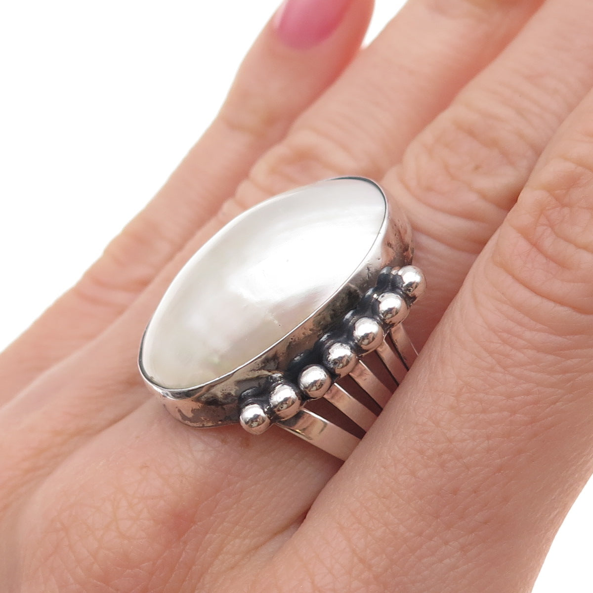 Gilo & Grace Nakai Navajo Old Pawn 925 Sterling Silver Vintage MOP Ring Size 8