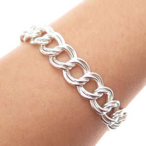 925 Sterling Silver Vintage Italy Double Curb Link Bracelet 7.25"