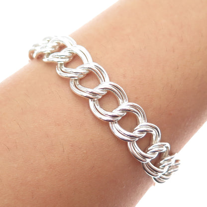 925 Sterling Silver Vintage Italy Double Curb Link Bracelet 7.25"