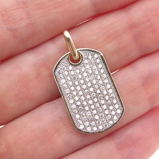 925 Sterling Silver Gold Plated Round-Cut C Z Dog Tag Charm Pendant