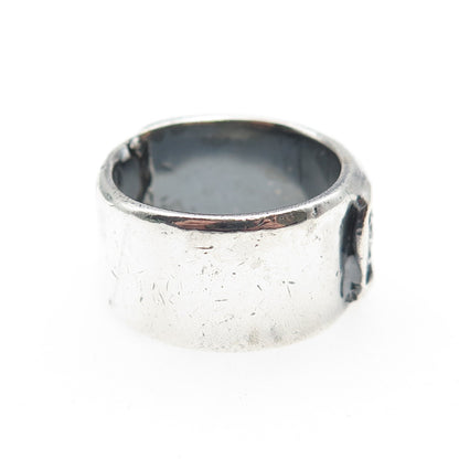 925 Sterling Silver Vintage Modernist Schiavo Oxidized Band Ring Size 8