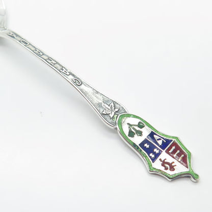 925 Sterling Silver Antique Canada Colorful Enamel Maple Leaf Spoon