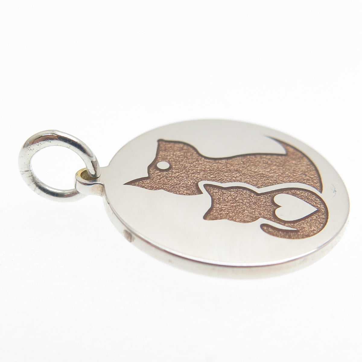 925 Sterling Silver Brown Enamel Cat & Dog Friendship Minimalist Charm Pendant