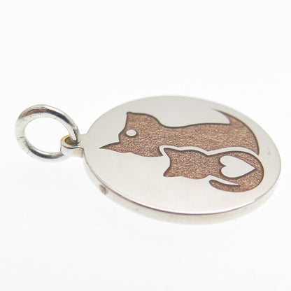 925 Sterling Silver Brown Enamel Cat & Dog Friendship Minimalist Charm Pendant