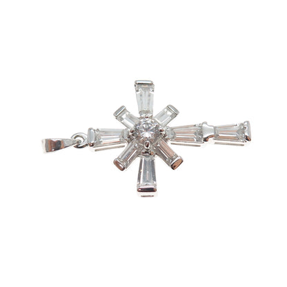 GSJ Gold Stone Sterling Silver Tapered Baguette & Round-Cut C Z Cross Pendant