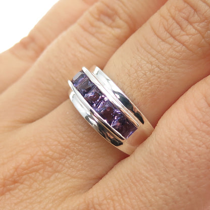 MICHELLE ALBALA 925 Sterling Vintage Real Princess-Cut Amethyst Ring Size 7.5