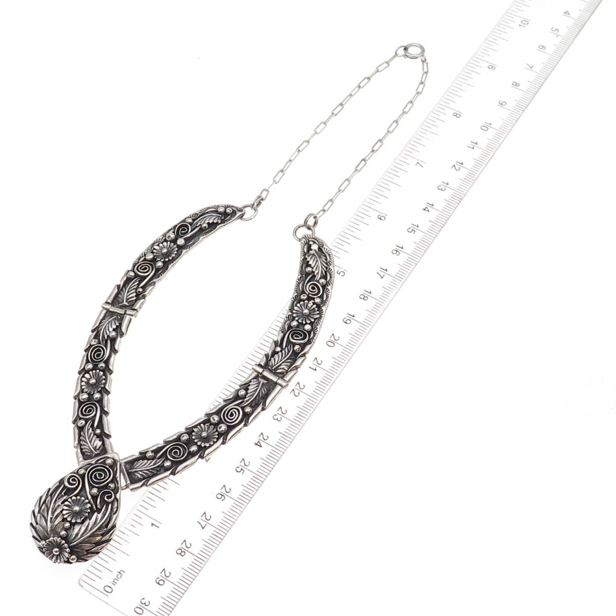 Fannie Ashley Navajo Old Pawn Sterling Silver Vintage Floral Chain Necklace 16"