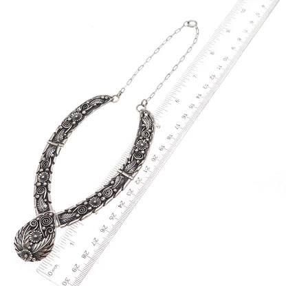Fannie Ashley Navajo Old Pawn Sterling Silver Vintage Floral Chain Necklace 16"