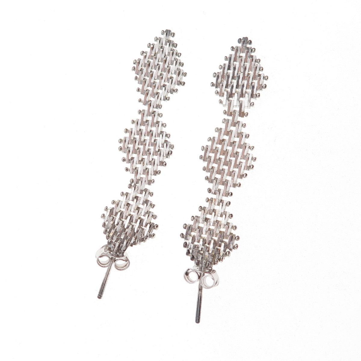 925 Sterling Silver Vintage Mexico Diamond-Shape Mesh Dangle Earrings