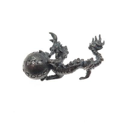 925 Sterling Black Rhodium Diamond Sapphire Chrome Diopside Dragon Miniature