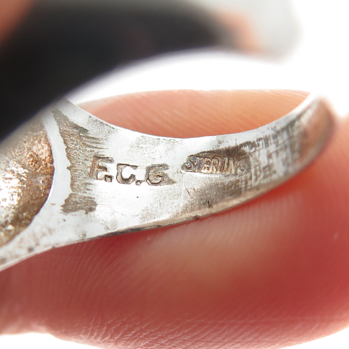 925 Sterling Silver Vintage Mexico Modernist Wavy Dome Oxidized Ring Size 7.5