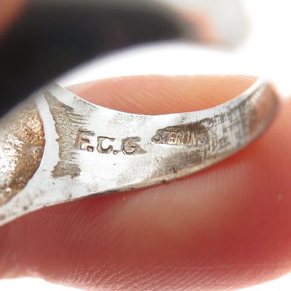 925 Sterling Silver Vintage Mexico Modernist Wavy Dome Oxidized Ring Size 7.5