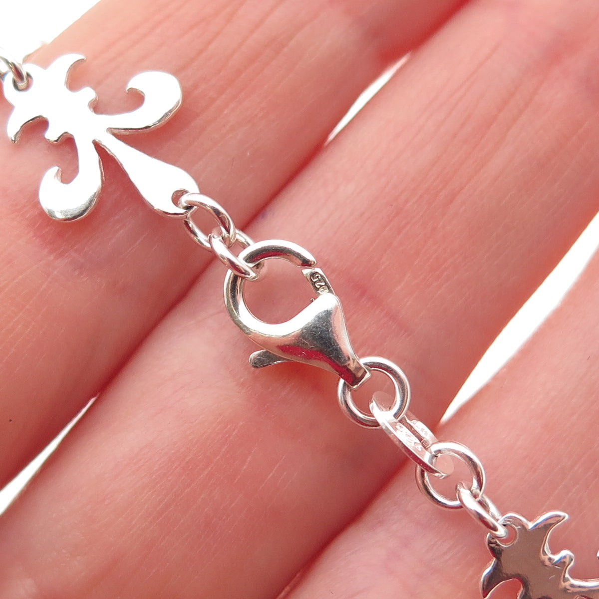 925 Sterling Silver Vintage Fleur de Lis Link Bracelet 7.25"
