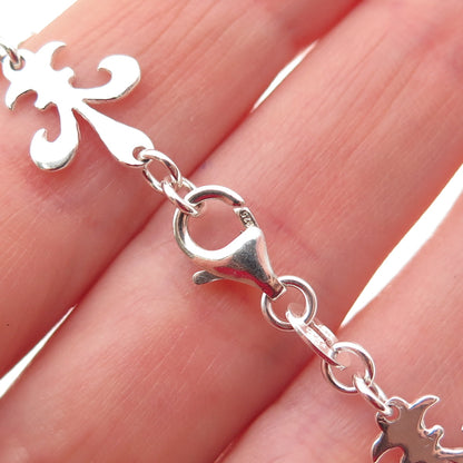 925 Sterling Silver Vintage Fleur de Lis Link Bracelet 7.25"