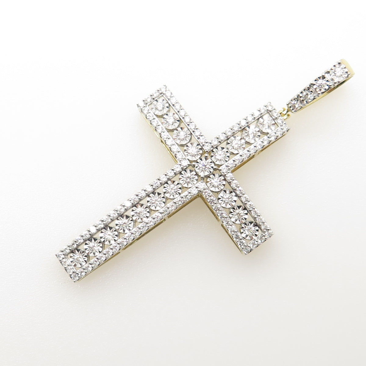 925 Sterling Silver 2-Tone Pave C Z Cross Pendant