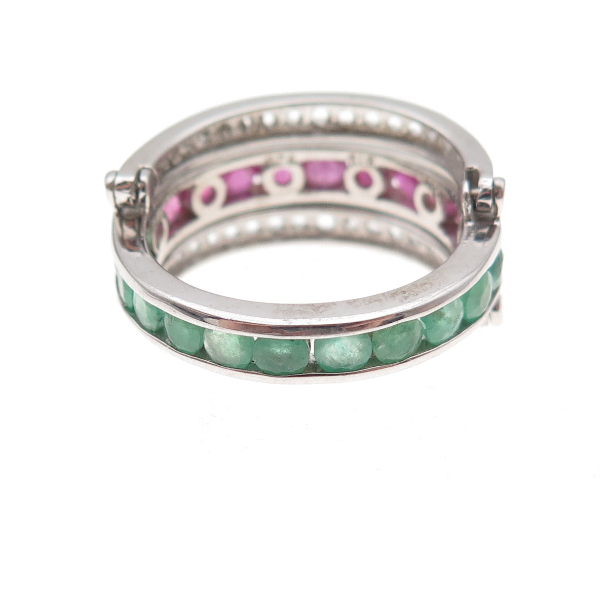 Chuck Clemency 925 Sterling Real Ruby Topaz Emerald Rotating Band Ring Size 7.5