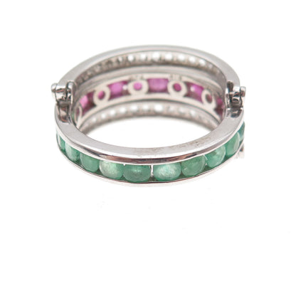 Chuck Clemency 925 Sterling Real Ruby Topaz Emerald Rotating Band Ring Size 7.5