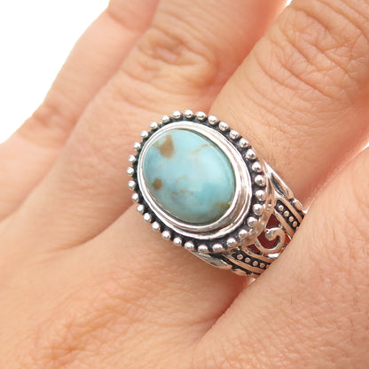 Collins Fine Jewelry Sterling Silver Vintage Real Tyrone Turquoise Ring Size 8