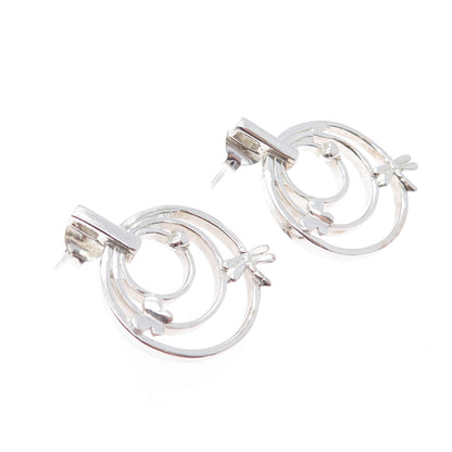 925 Sterling Silver Vintage Dragonfly Butterfly Heart Multi-Circle Earrings