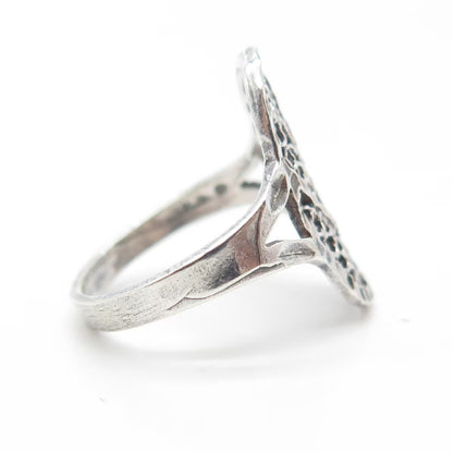 925 Sterling Silver Vintage Textured Swirl Oval Statement Ring Size 6