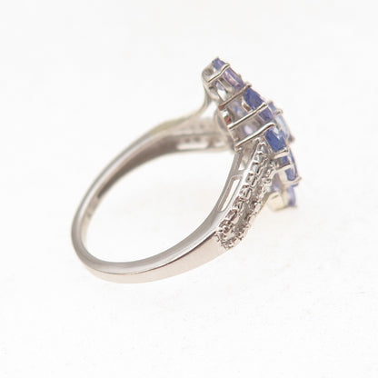 Chuck Clemency 925 Sterling Silver Real Tanzanite Floral Cluster Ring Size 7