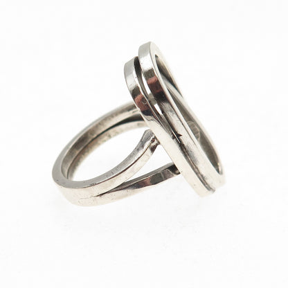 925 Sterling Silver Vintage WOL Italy Modernist Interlocked Oval Ring Size 6.5