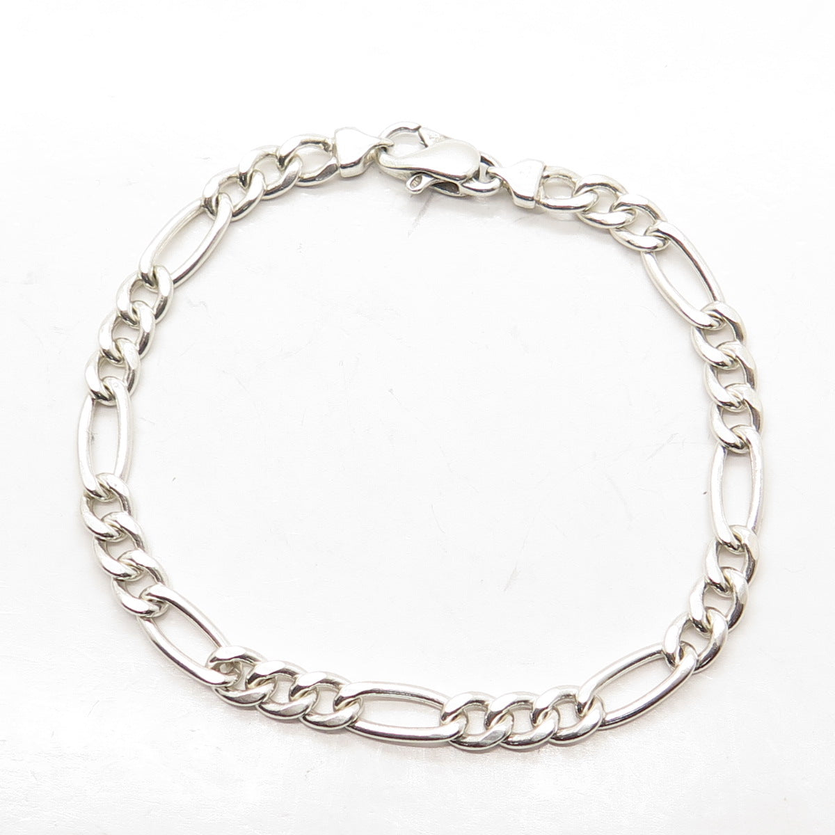 925 Sterling Silver Italy Figaro Link Bracelet 7.75"