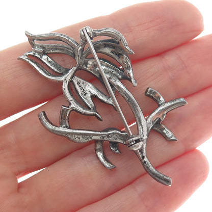 925 Sterling Silver Antique 1955 SGW Birmingham Marcasite Flower Oxidized Brooch