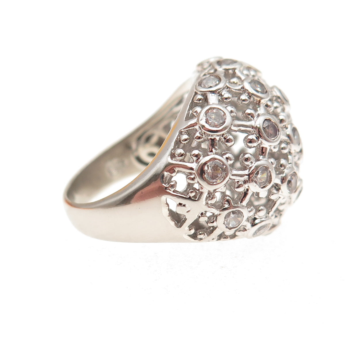 925 Sterling Silver Round-Cut C Z Cluster Dome Ring Size 6.25