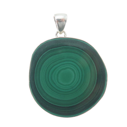 925 Sterling Silver Vintage Real Malachite Modernist Charm Pendant