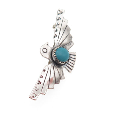 Bell Trading Post Old Pawn 925 Sterling Vintage Turquoise Thunderbird Pin Brooch