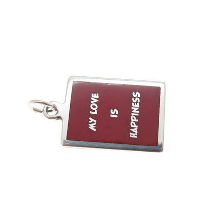 925 Sterling Silver Red Enamel My Love Is Happiness Minimalist Charm Pendant