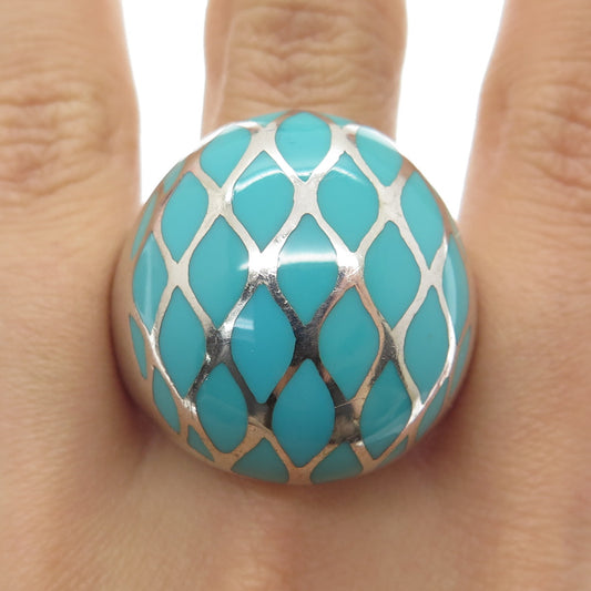 925 Sterling Silver Turquoise-Color Enamel Statement Dome Ring Size 11.25